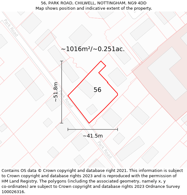 56, PARK ROAD, CHILWELL, NOTTINGHAM, NG9 4DD: Plot and title map