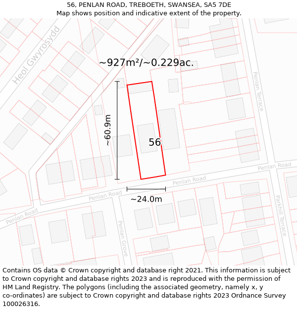 56, PENLAN ROAD, TREBOETH, SWANSEA, SA5 7DE: Plot and title map