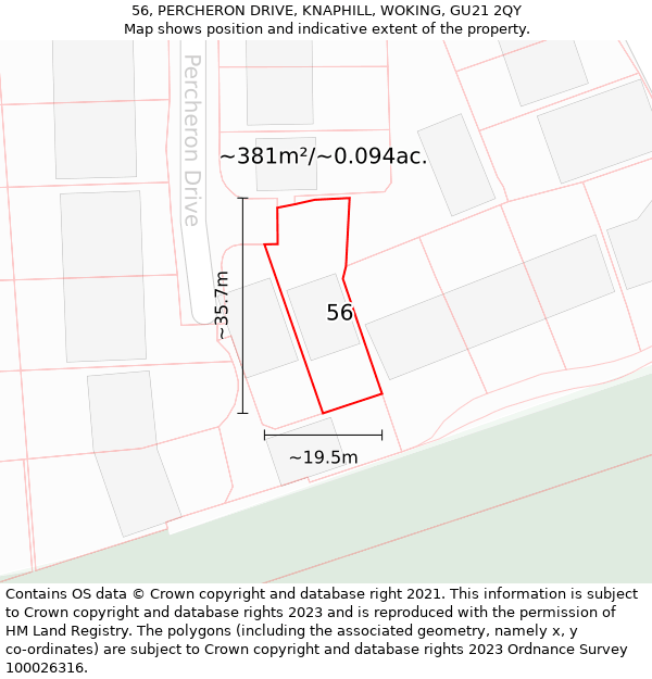 56, PERCHERON DRIVE, KNAPHILL, WOKING, GU21 2QY: Plot and title map