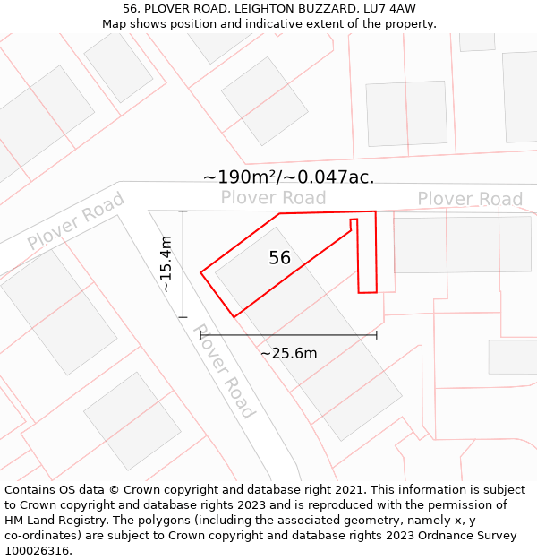 56, PLOVER ROAD, LEIGHTON BUZZARD, LU7 4AW: Plot and title map