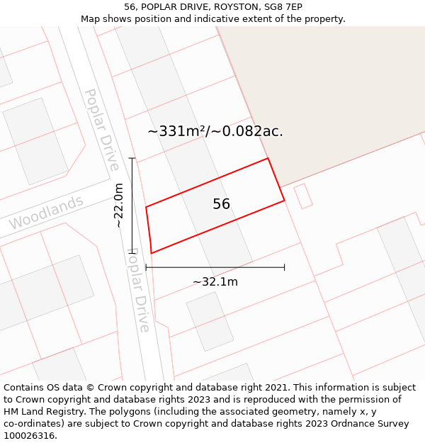 56, POPLAR DRIVE, ROYSTON, SG8 7EP: Plot and title map