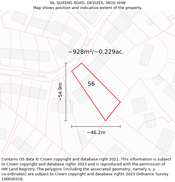 56, QUEENS ROAD, DEVIZES, SN10 5HW: Plot and title map