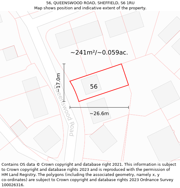 56, QUEENSWOOD ROAD, SHEFFIELD, S6 1RU: Plot and title map