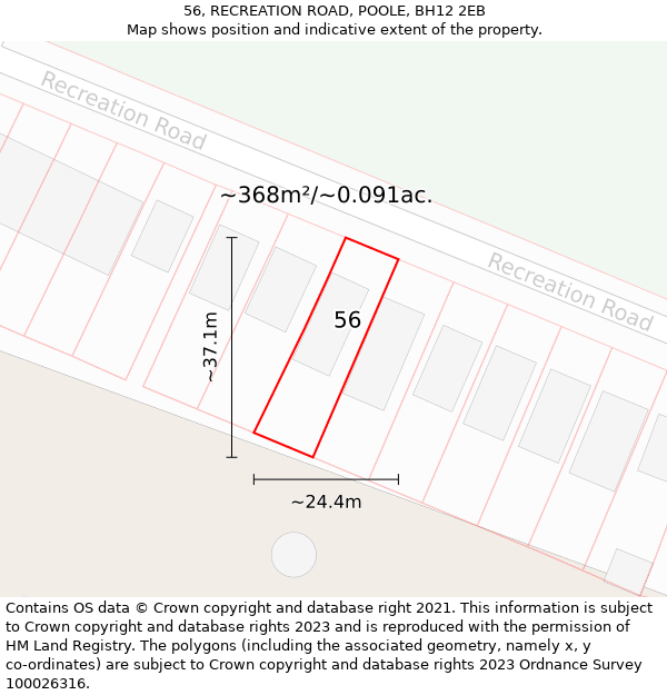 56, RECREATION ROAD, POOLE, BH12 2EB: Plot and title map