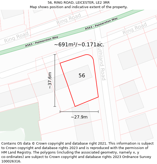 56, RING ROAD, LEICESTER, LE2 3RR: Plot and title map