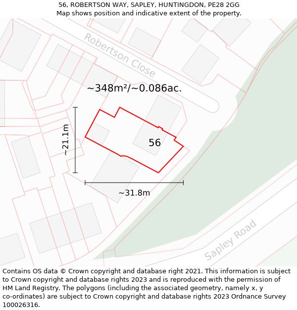 56, ROBERTSON WAY, SAPLEY, HUNTINGDON, PE28 2GG: Plot and title map