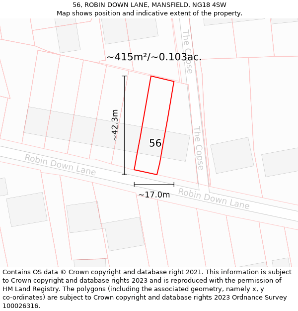 56, ROBIN DOWN LANE, MANSFIELD, NG18 4SW: Plot and title map