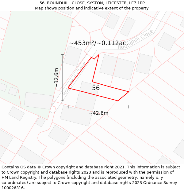56, ROUNDHILL CLOSE, SYSTON, LEICESTER, LE7 1PP: Plot and title map