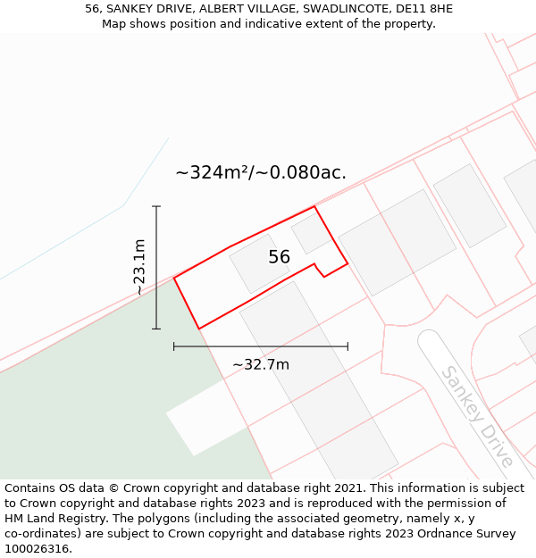 56, SANKEY DRIVE, ALBERT VILLAGE, SWADLINCOTE, DE11 8HE: Plot and title map