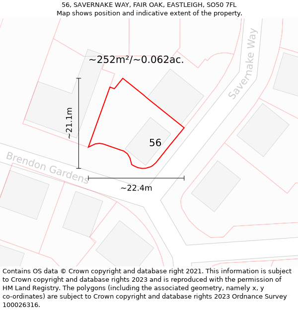 56, SAVERNAKE WAY, FAIR OAK, EASTLEIGH, SO50 7FL: Plot and title map