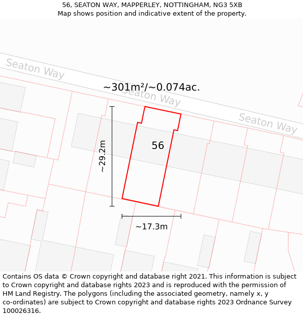 56, SEATON WAY, MAPPERLEY, NOTTINGHAM, NG3 5XB: Plot and title map