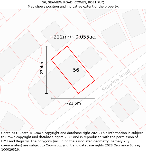 56, SEAVIEW ROAD, COWES, PO31 7UQ: Plot and title map