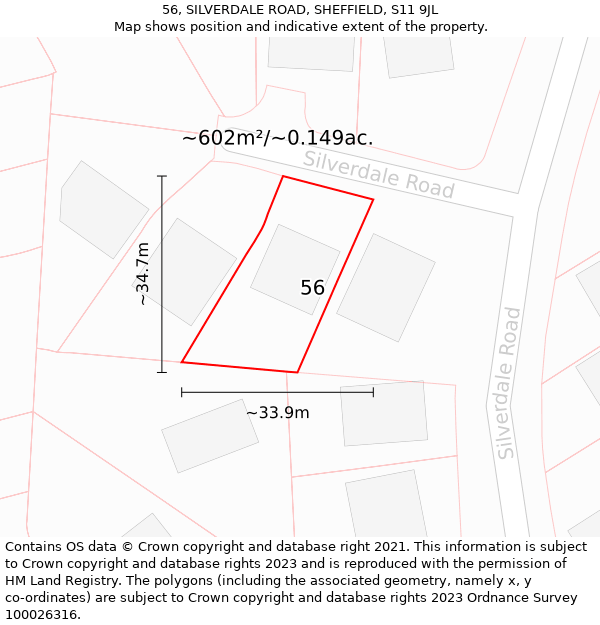 56, SILVERDALE ROAD, SHEFFIELD, S11 9JL: Plot and title map