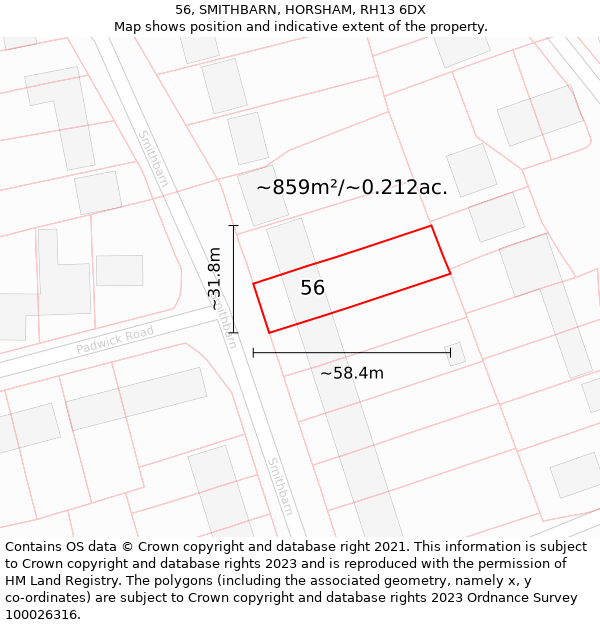 56, SMITHBARN, HORSHAM, RH13 6DX: Plot and title map