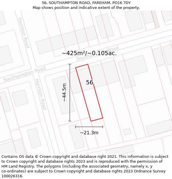 56, SOUTHAMPTON ROAD, FAREHAM, PO16 7DY: Plot and title map