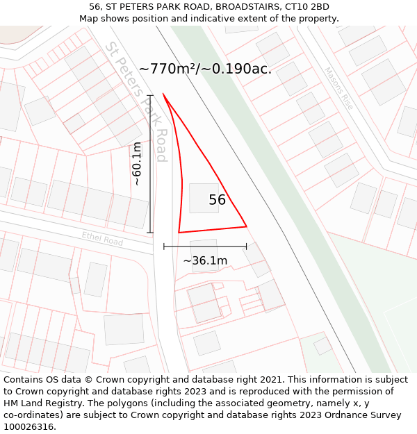 56, ST PETERS PARK ROAD, BROADSTAIRS, CT10 2BD: Plot and title map