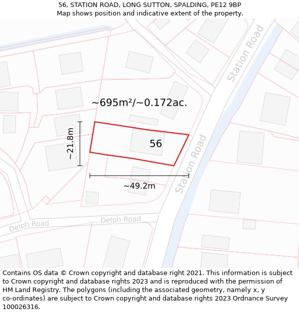 56, STATION ROAD, LONG SUTTON, SPALDING, PE12 9BP: Plot and title map