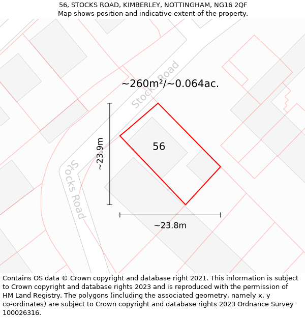 56, STOCKS ROAD, KIMBERLEY, NOTTINGHAM, NG16 2QF: Plot and title map