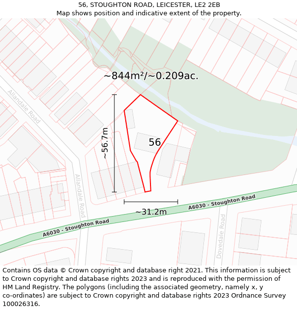 56, STOUGHTON ROAD, LEICESTER, LE2 2EB: Plot and title map