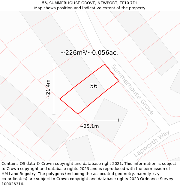 56, SUMMERHOUSE GROVE, NEWPORT, TF10 7DH: Plot and title map