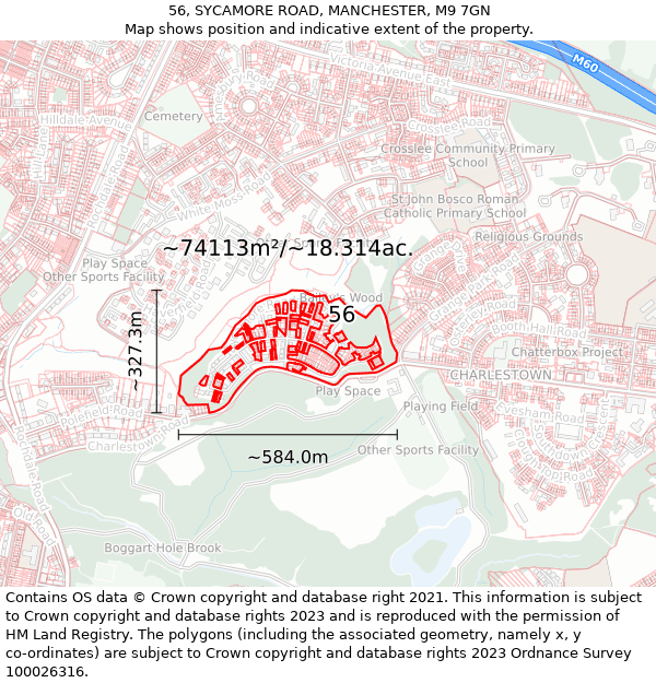 56, SYCAMORE ROAD, MANCHESTER, M9 7GN: Plot and title map