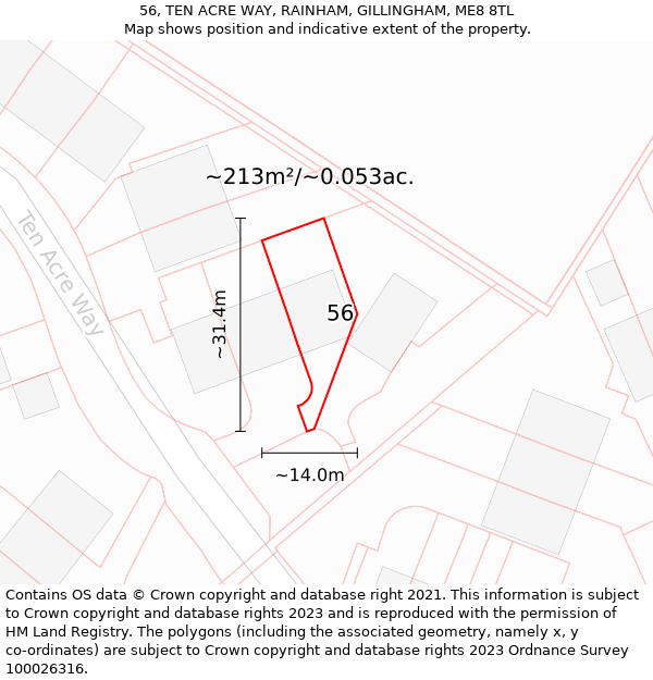 56, TEN ACRE WAY, RAINHAM, GILLINGHAM, ME8 8TL: Plot and title map