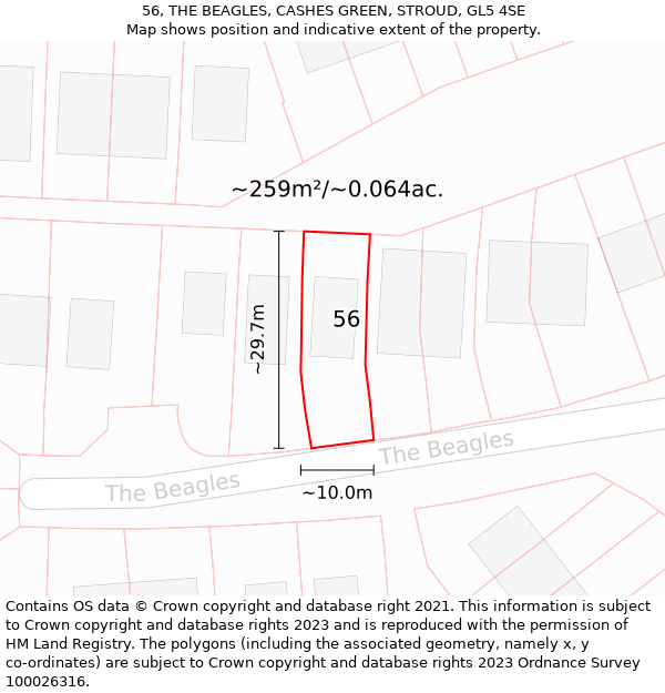 56, THE BEAGLES, CASHES GREEN, STROUD, GL5 4SE: Plot and title map