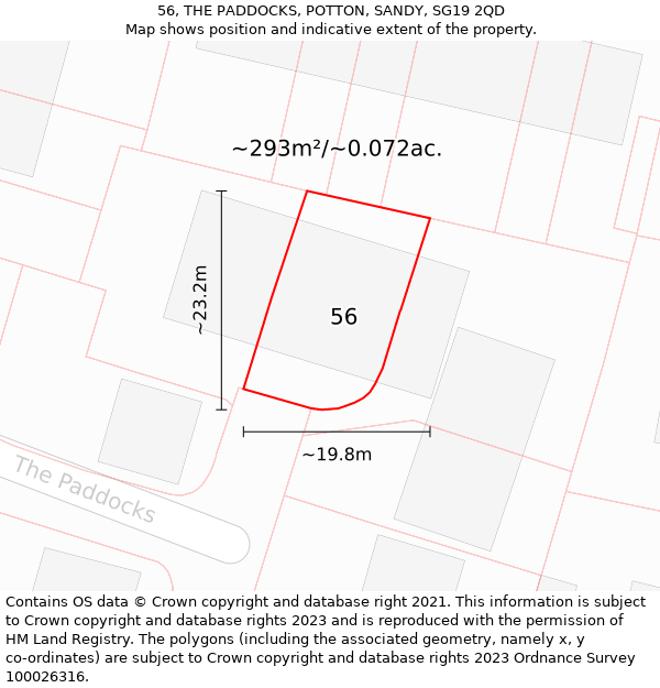 56, THE PADDOCKS, POTTON, SANDY, SG19 2QD: Plot and title map