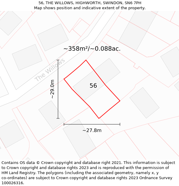 56, THE WILLOWS, HIGHWORTH, SWINDON, SN6 7PH: Plot and title map