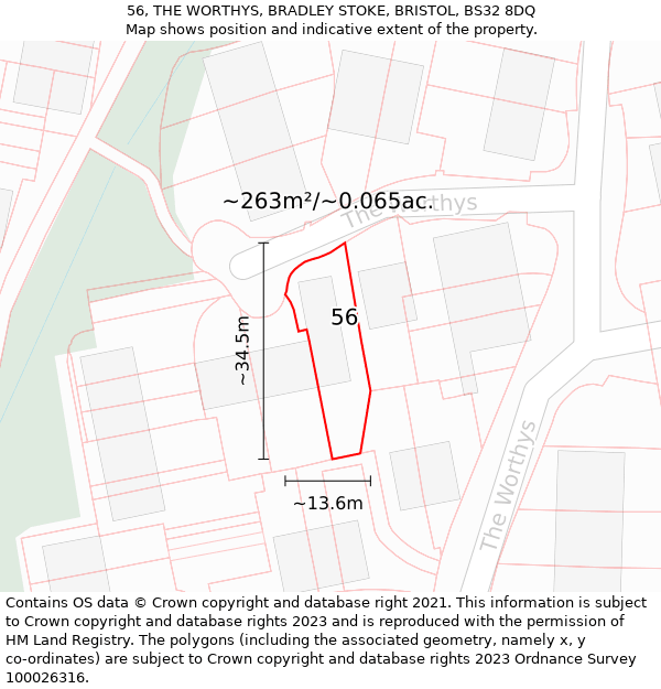 56, THE WORTHYS, BRADLEY STOKE, BRISTOL, BS32 8DQ: Plot and title map