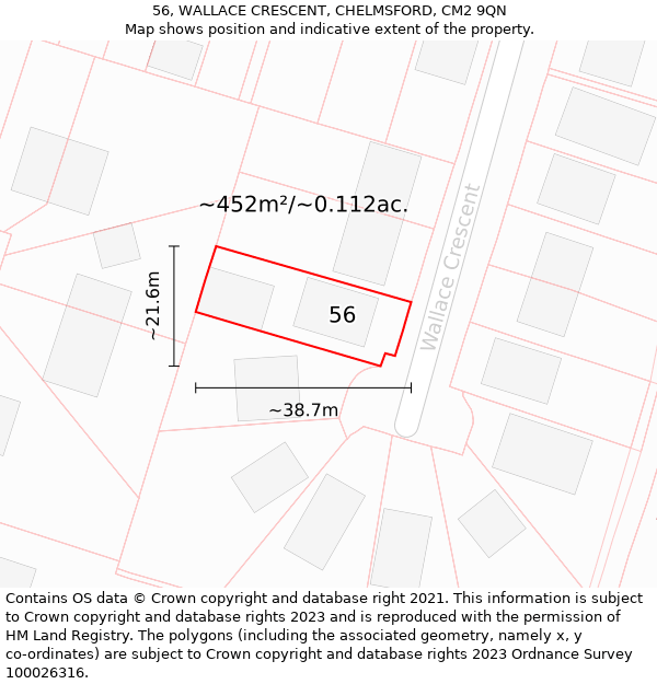 56, WALLACE CRESCENT, CHELMSFORD, CM2 9QN: Plot and title map