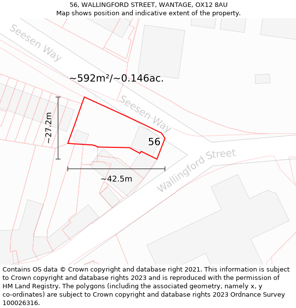 56, WALLINGFORD STREET, WANTAGE, OX12 8AU: Plot and title map