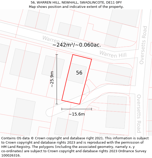 56, WARREN HILL, NEWHALL, SWADLINCOTE, DE11 0PY: Plot and title map