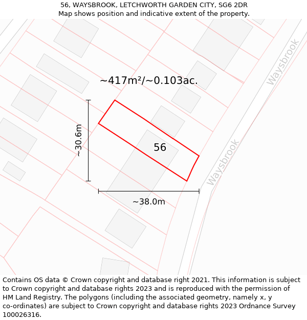 56, WAYSBROOK, LETCHWORTH GARDEN CITY, SG6 2DR: Plot and title map