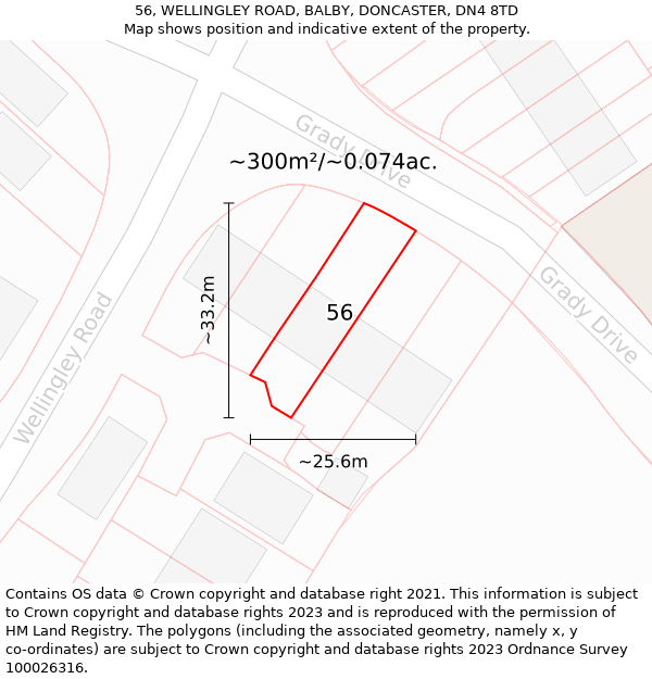 56, WELLINGLEY ROAD, BALBY, DONCASTER, DN4 8TD: Plot and title map