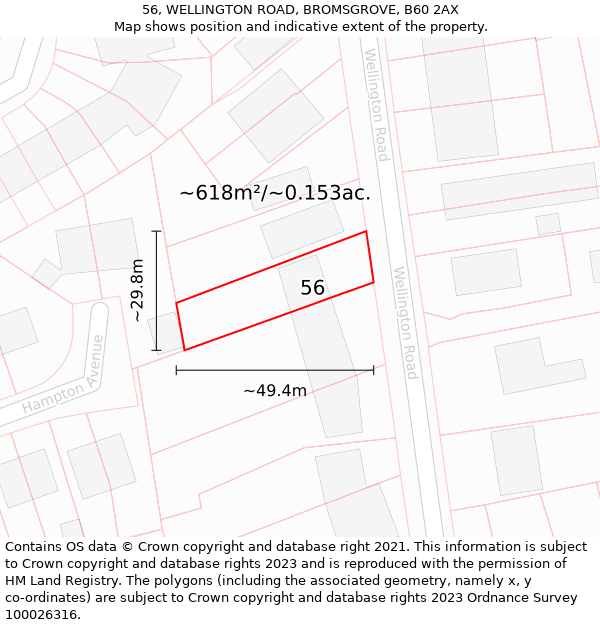 56, WELLINGTON ROAD, BROMSGROVE, B60 2AX: Plot and title map