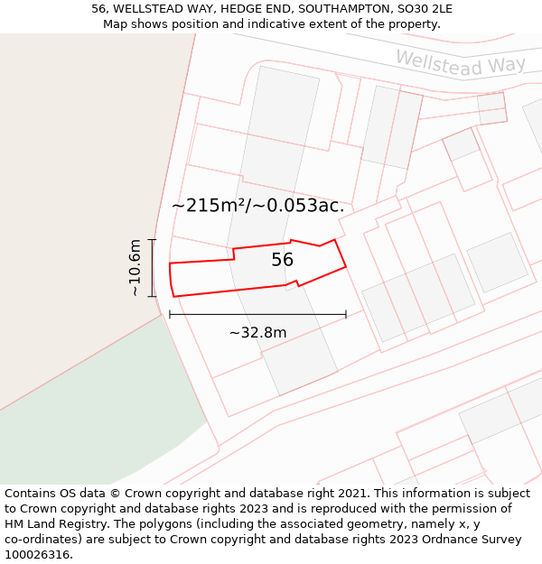 56, WELLSTEAD WAY, HEDGE END, SOUTHAMPTON, SO30 2LE: Plot and title map