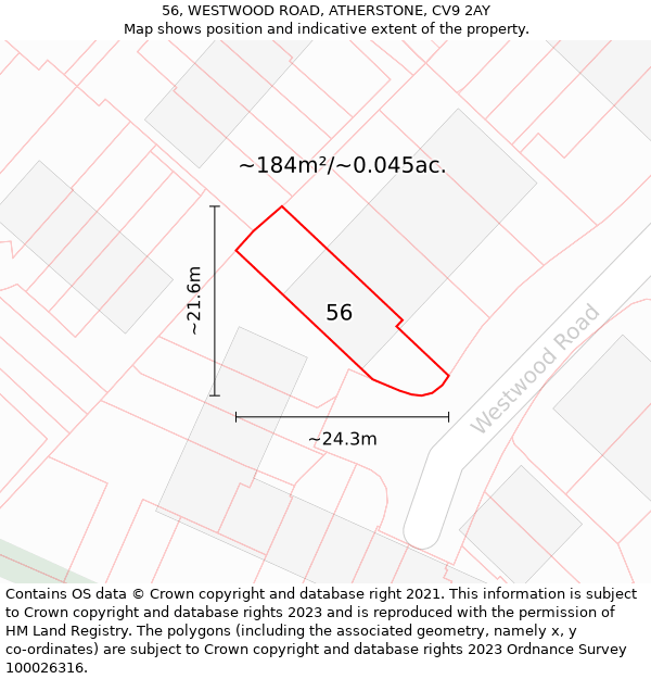 56, WESTWOOD ROAD, ATHERSTONE, CV9 2AY: Plot and title map