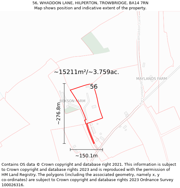 56, WHADDON LANE, HILPERTON, TROWBRIDGE, BA14 7RN: Plot and title map