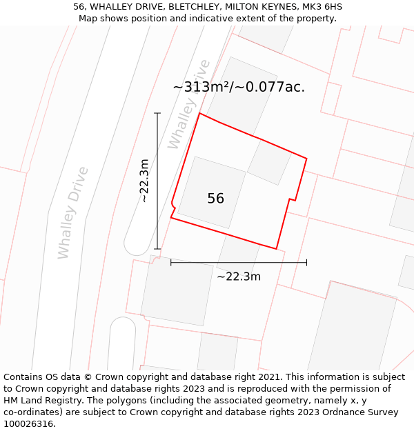 56, WHALLEY DRIVE, BLETCHLEY, MILTON KEYNES, MK3 6HS: Plot and title map