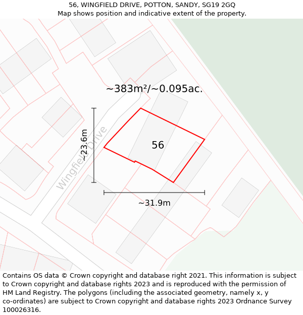 56, WINGFIELD DRIVE, POTTON, SANDY, SG19 2GQ: Plot and title map