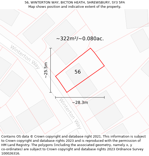 56, WINTERTON WAY, BICTON HEATH, SHREWSBURY, SY3 5PA: Plot and title map