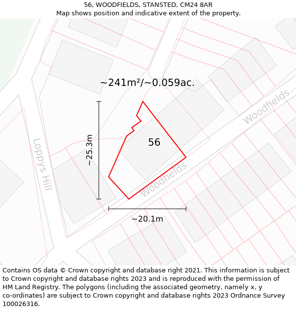 56, WOODFIELDS, STANSTED, CM24 8AR: Plot and title map