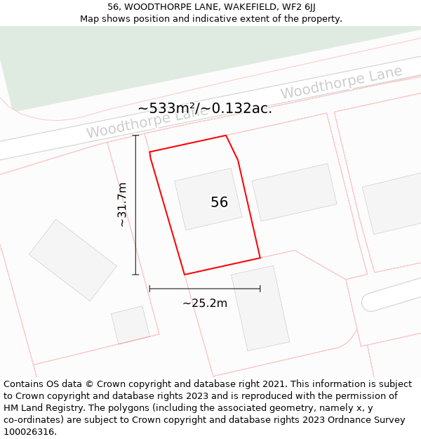 56, WOODTHORPE LANE, WAKEFIELD, WF2 6JJ: Plot and title map