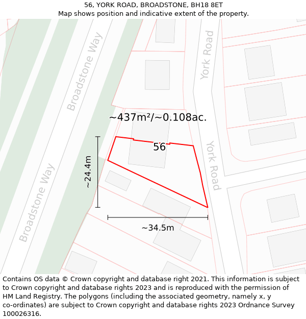 56, YORK ROAD, BROADSTONE, BH18 8ET: Plot and title map