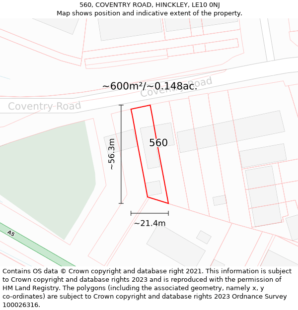 560, COVENTRY ROAD, HINCKLEY, LE10 0NJ: Plot and title map