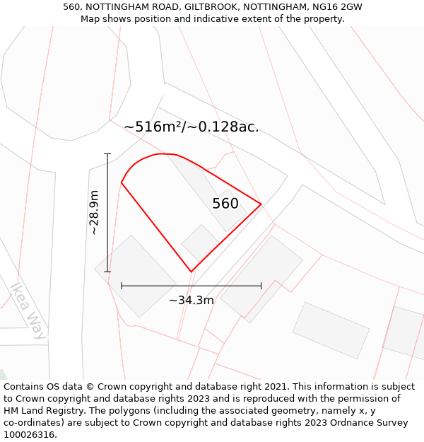 560, NOTTINGHAM ROAD, GILTBROOK, NOTTINGHAM, NG16 2GW: Plot and title map