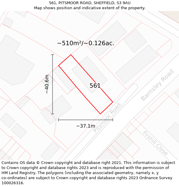 561, PITSMOOR ROAD, SHEFFIELD, S3 9AU: Plot and title map
