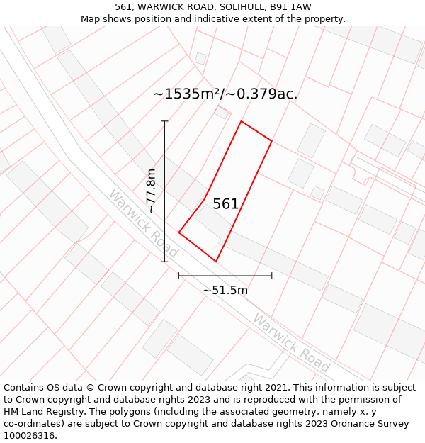 561, WARWICK ROAD, SOLIHULL, B91 1AW: Plot and title map