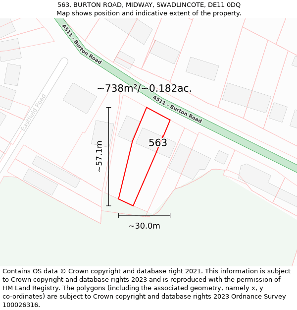 563, BURTON ROAD, MIDWAY, SWADLINCOTE, DE11 0DQ: Plot and title map